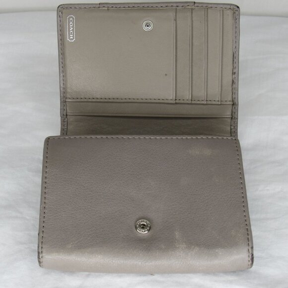 Coach Ashley Taupe Gray Leather Small Accordion Clutch Wallet - Picture 8 of 8
